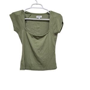 Weekend Los Angeles Ribbed Scoop Neck Sage Green Top Small